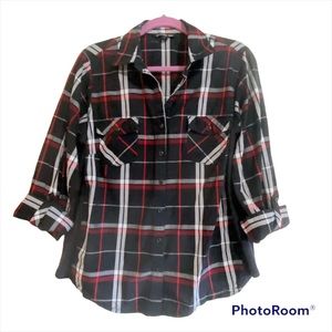 ZAC & RACHEL WOMAN - Black, White & Red Plaid Stretch Insert Shirt -  2X